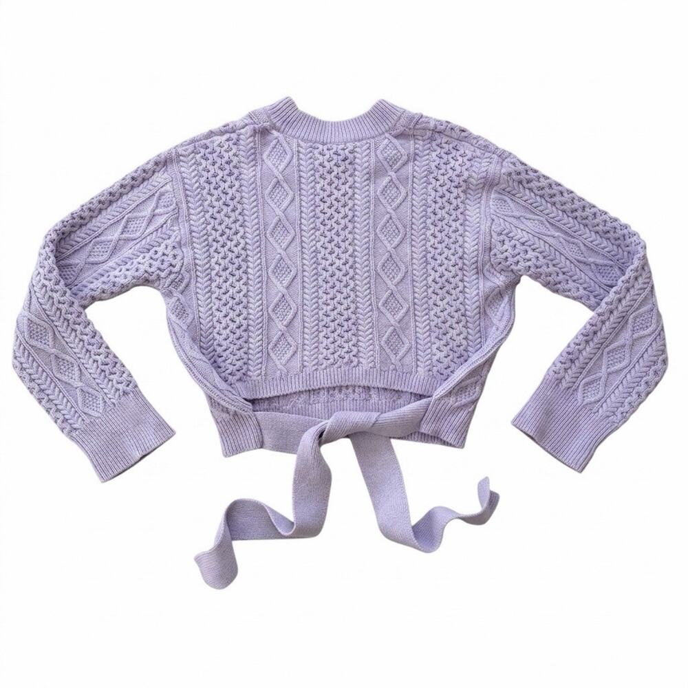 Rails Amy Tie Back Sweater, Cable Knit Lavender Cotton, Large